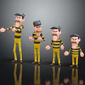 Cartoon Characters In Yellow And Black Striped Clothes With Various Expressions Standing Together