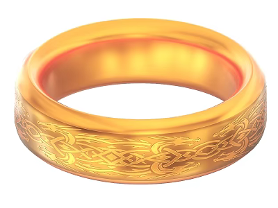 Exquisite Gold Jewelry Ring With Intricate Carved Patterns And Smooth Shine 3d model