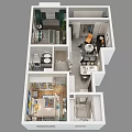 Birds Eye View of Modern House Layout with Living Room Kitchen Bedroom and Bathroom