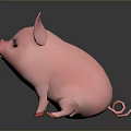 Pink Piglet With Big Ears Black Eyes Red Nose And Red Hooves On Dark Background