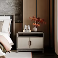 Modern Bedroom Bedside Table With Drawers Decorative Vase And Small Figurines
