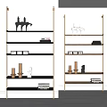 Modern Stylish Shelving Units With Metal Frame Wooden Shelves Displaying Decorative Sculptures Books And Vases