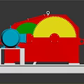 Industrial Roller Equipment With Silver Roller Red Gear Green Components And White Metal Frame