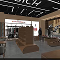 Modern Supermarket Department Store Interior With Wooden Shelves Tables And Product Displays
