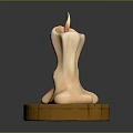 Burning Candle With Melting Wax On Wooden Base And Smooth Surface