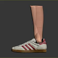 Stylish White Athletic Sneakers With Red Stripes And Brown Soles On Prosthetic Legs
