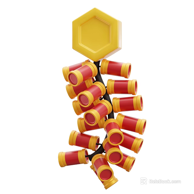 Decorative Ornament Set With Yellow Hexagonal Top And Red Yellow Cylindrical Parts 3d model 