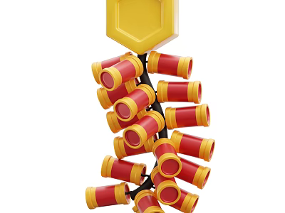 Decorative Ornament Set With Yellow Hexagonal Top And Red Yellow Cylindrical Parts 3d model