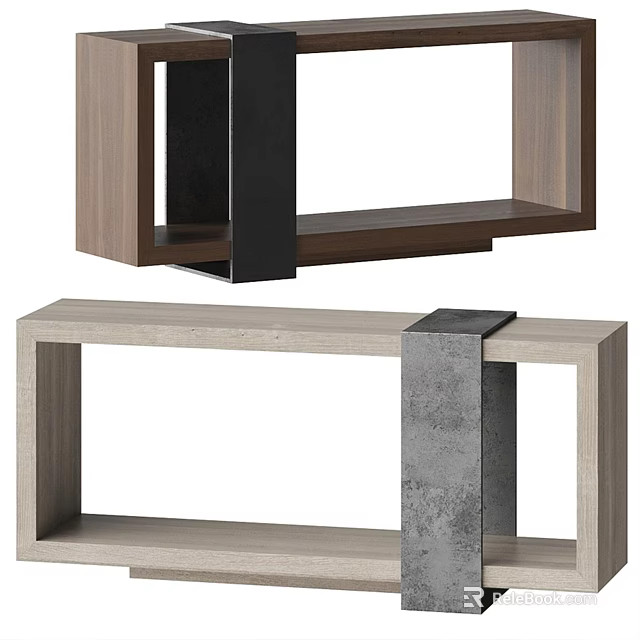 Modern Side Table With Wooden Frame And Metal Support For Living Room 3d model 