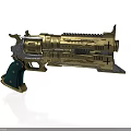 Vintage Mechanical Handgun With Brass Metallic Body And Green Decorative Grip