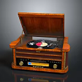 Vintage Wooden Record Player With Vinyl Disc And Radio Function 3d model