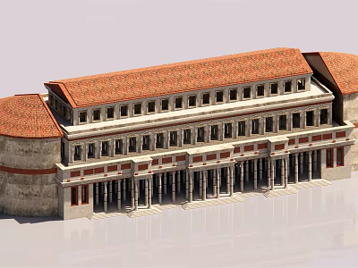 Classical European Architecture With Red Tiled Roof And Columned Arcades Design 3d model