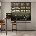 Modern White Sideboard With Glass Door Wine Rack Bar Counter And Brown Bar Stools