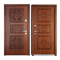 Elegant Wooden Hinged Doors Featuring Intricate Carved Circular Panel Patterns 3d model