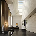 Modern Luxury Sales Office Lobby With Spacious High Ceiling And Premium Natural Stone Interior Design