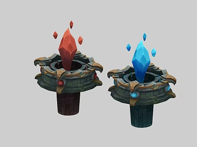 Red Blue Gemstone Decorative Structures With Ornate Bases And Floating Rhombus Details 3d model