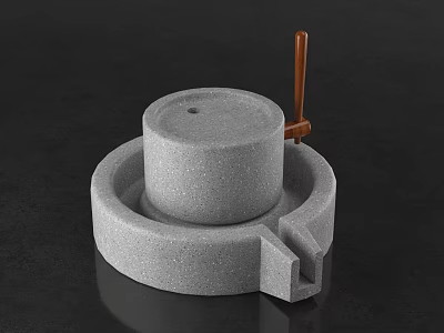 Traditional Agricultural Equipment Stone Mill With Double Circular Discs And Wooden Handle 3d model
