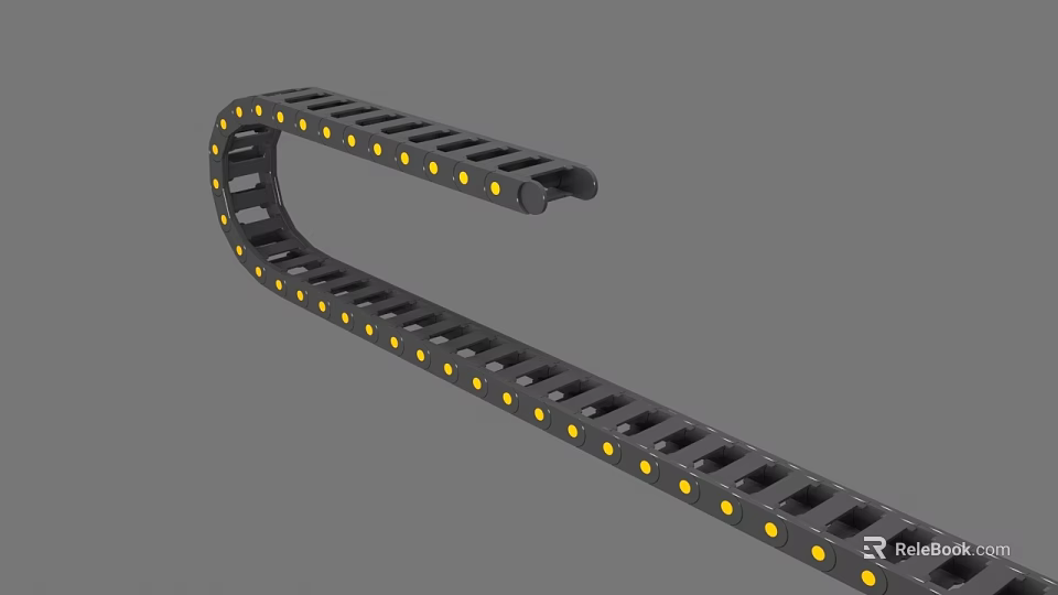 Gray Industrial Cable Chain With Yellow Dots For Machinery Cable Management 3d model 