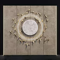 Modern Elegant Gray Wall Background with Golden Flying Birds and Circular Decorative Design