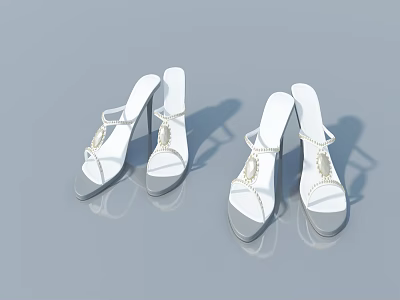 White High Heel Sandals With Pearl Decorative Straps And Elegant Design 3d model