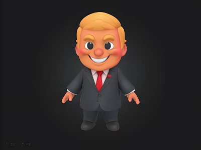 Cartoon Character With Blonde Hair Wearing Suit And Red Tie On Black Background 3d model