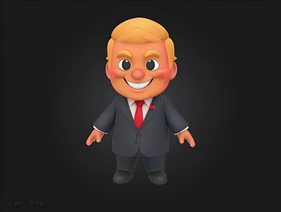 Cartoon Character With Blonde Hair Wearing Suit And Red Tie On Black Background 3d model