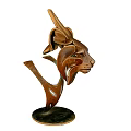 Artistic Wooden Lion Head Sculpture with Detailed Carving and Stable Base