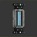 Futuristic Transparent Casing Device With Blue Vertical Strip And Purple Lines