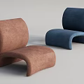Set of Two Curved Leisure Chairs in Brown and Blue Upholstered Design