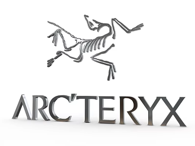 Arc'teryx Brand Logo Featuring Metallic Dinosaur Skeleton And Text Design Elements 3d model