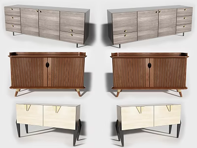 Various Entryway Cabinet and Sideboard Designs with Wooden Finish and Stylish Legs 3d model