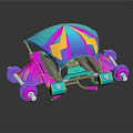 Colorful Toy Vehicle With Umbrella Like Canopy Blue Pink Purple Yellow And White Hub Wheels