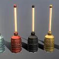 Multiple Colored Equipment Tools With Wooden Handles And Textured Surface Designs