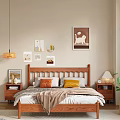 Cozy Bedroom Double Bed With Wooden Headboard Gray Sheets Colorful Pillows Nightstands And Plant