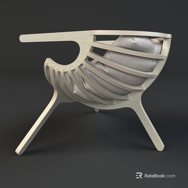 Stylish Modern Wooden Leisure Chair With Curved Armrest Gray Cushion And Ergonomic Design 3d model 