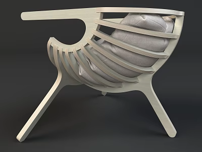 Stylish Modern Wooden Leisure Chair With Curved Armrest Gray Cushion And Ergonomic Design 3d model