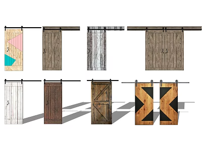 Stylish Barn Doors with Various Wooden Designs and Decorative Patterns 3d model