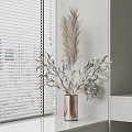 Modern Copper Vase with Dried Pampas Grass and Eucalyptus Floral Arrangement by Window White Blinds