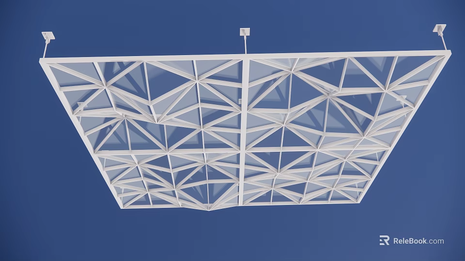 Modern Interior Ceiling Design With White Geometric Grid And Triangular Patterns 3d model 