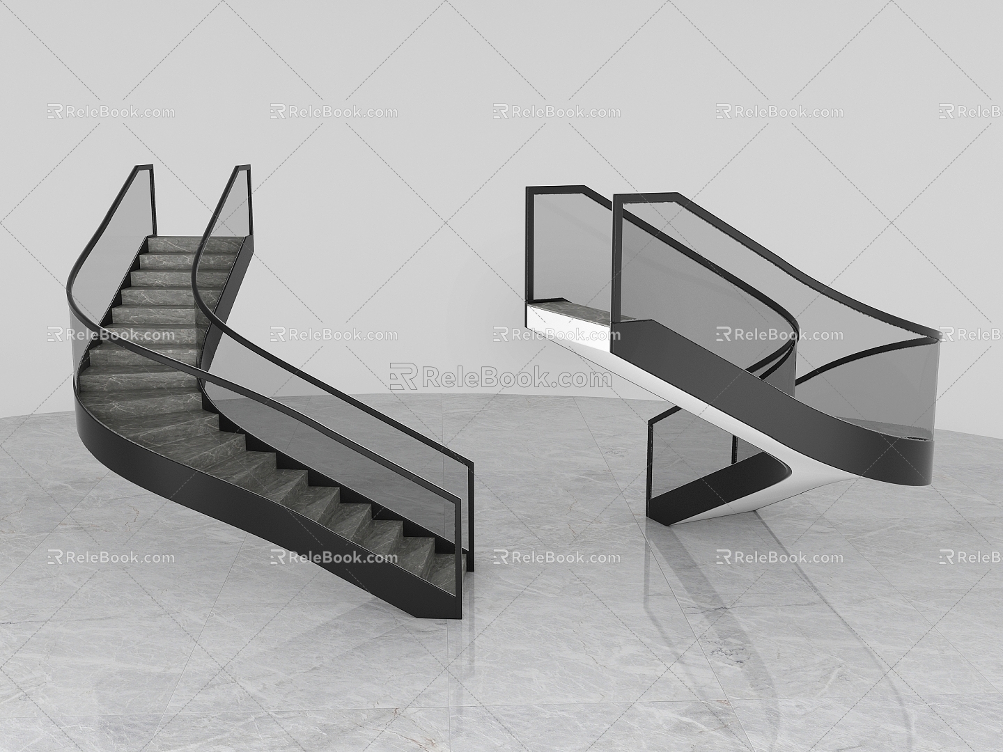 Arc Stair Corner Stair Rotating Stair Two Straight Middle Round Stair 3d model