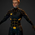 Futuristic Character In Black Armor With Orange Glowing Details Front Back View