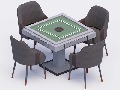Modern Square Table With Glass Top And Four Gray Armchairs With Metal Legs 3d model