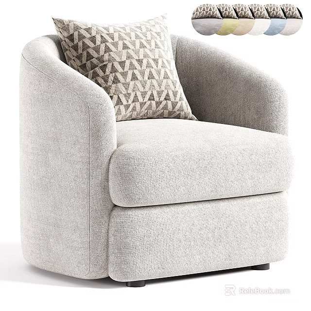 Modern Light Gray Fabric Single Sofa with Geometric Pattern Decorative Pillow 3d model