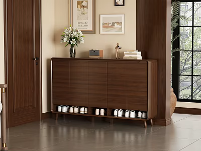 Modern Luxury Dining Living Room Interior With Walnut Sideboard Vase Books And Open Space 3d model