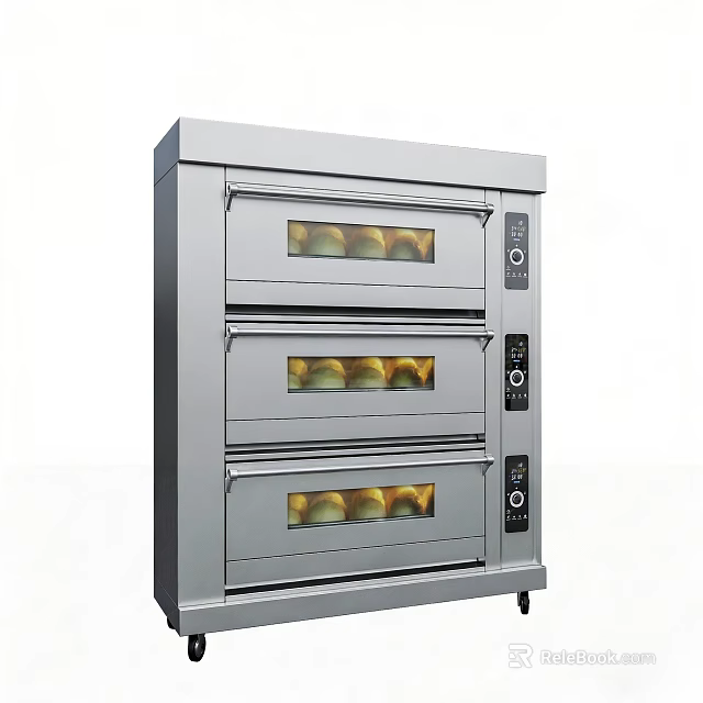 Commercial Stainless Steel Three Layer Kitchen Oven with Glass Doors and Baking Function 3d model 