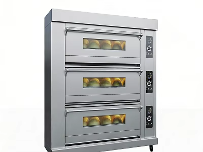 Commercial Stainless Steel Three Layer Kitchen Oven with Glass Doors and Baking Function 3d model