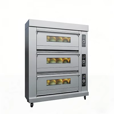 Commercial Stainless Steel Three Layer Kitchen Oven with Glass Doors and Baking Function 3d model