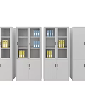 Gray Metal Bookcases With Glass And Solid Doors Storing Yellow And Blue Folders