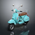 Vintage Light Blue Scooter With Brown Seat Rearview Mirrors And Rear Rack