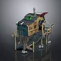 Unique Wooden Elevated Building Structure With Staircase Flag And Decorative Lanterns